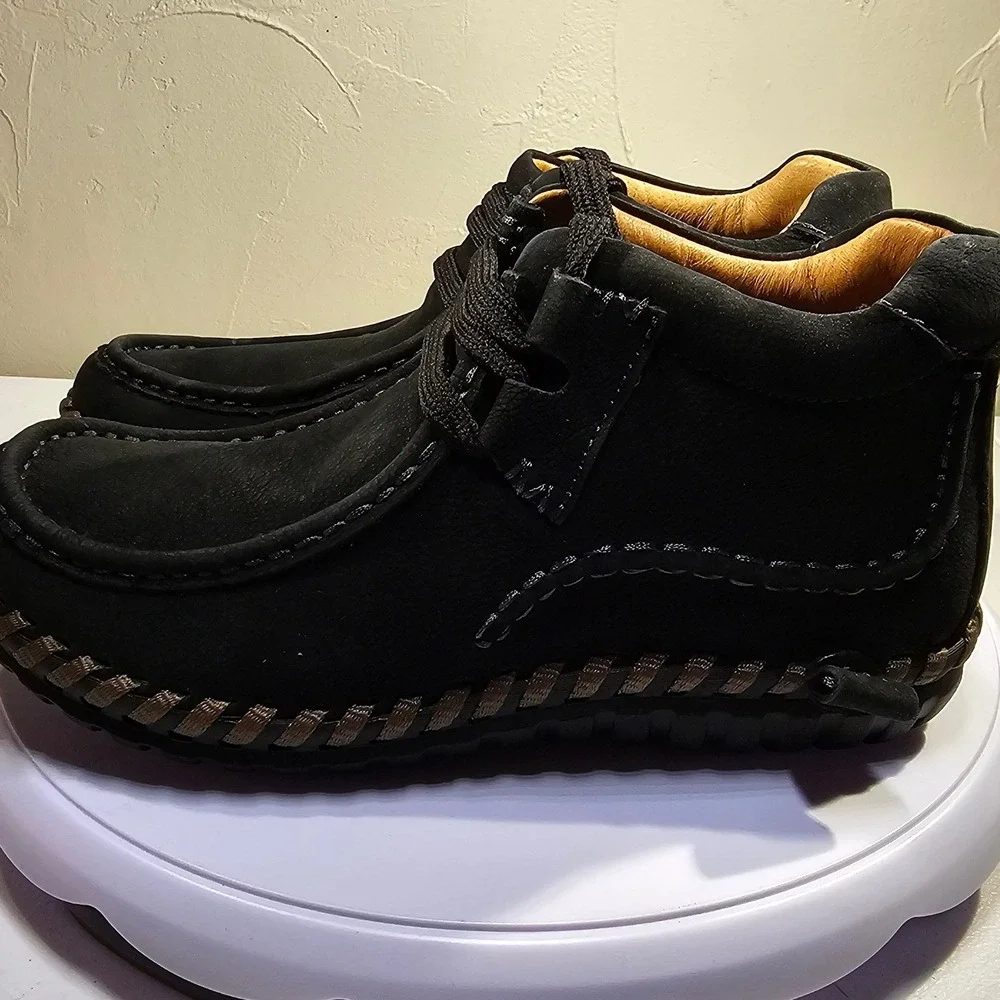 Bernie Mev Tampa Chukkas Black Leather Memory Foam Ankle Boots Size 39 8 New NWB